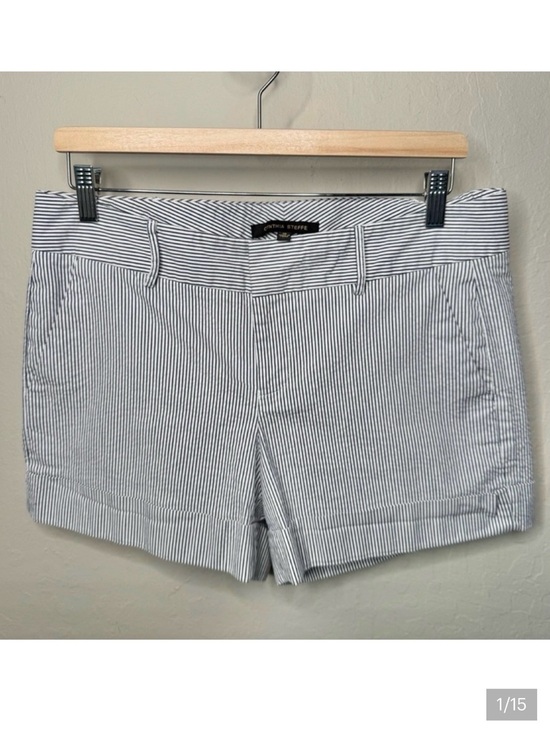 Cynthia Steffe Pants - CYNTHIA STEFFE Seersucker Striped Cuffed Shorts 4” Cotton Blend Blue and White